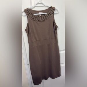 Michaels Taupe Studded Neckline Sleeveless Dress